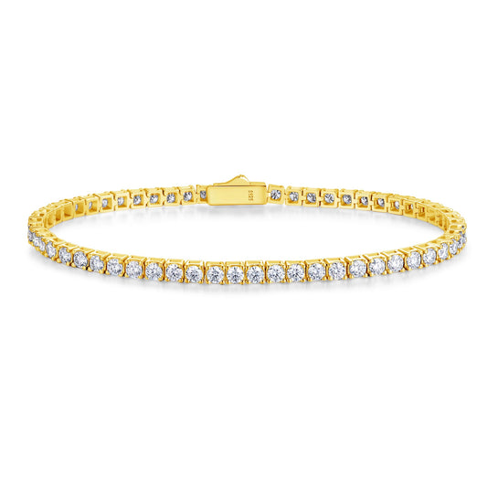 Sterling Silver 3mm Yellow Gold Moissanite Tennis Bracelet