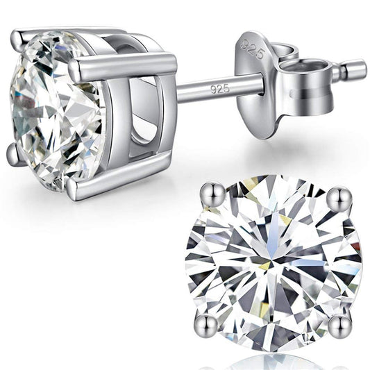 14K White Gold Plated Sterling Silver 4 Prong Moissanite Stud Earrings