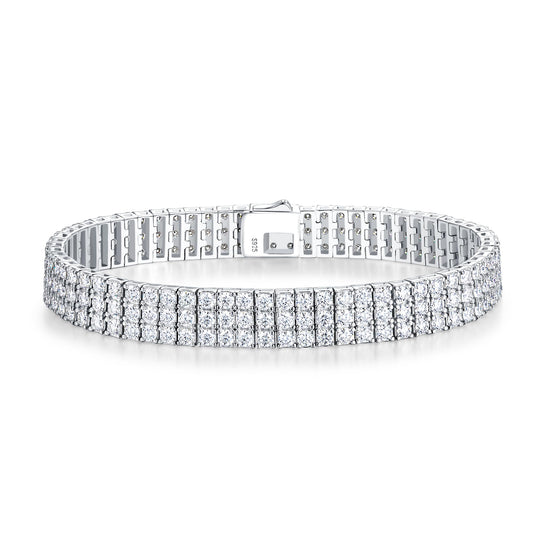 11.9 Carats 3mm 3 Row Sterling Silver Tennis Bracelet 7.5 Inch