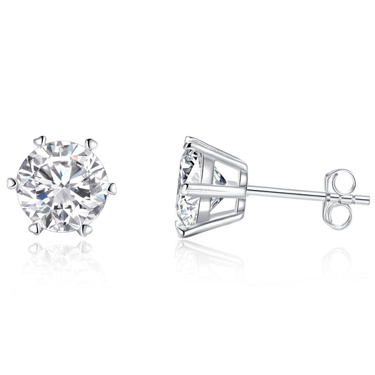 14K White/Yellow Gold Plated Sterling Silver 6 Prong Moissanite Stud Earrings