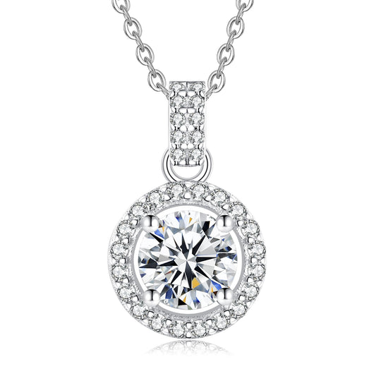 1-3 CT Sterling Silver Moissanite Halo Necklace