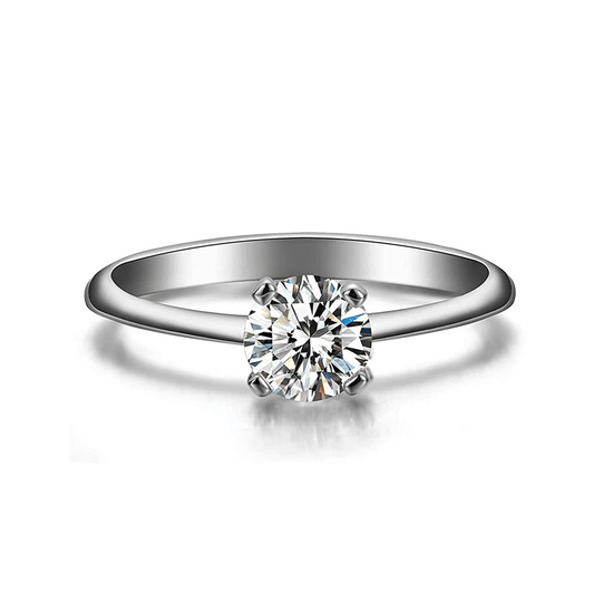 14K White Gold 1 Carat Classic Round Moissanite Solitaire Engagement Ring