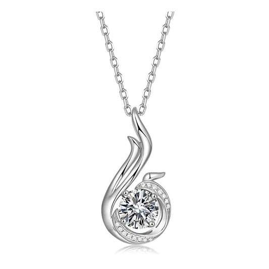 Sterling Silver Round Moissanite Phoenix Newbirth Pendant Necklace