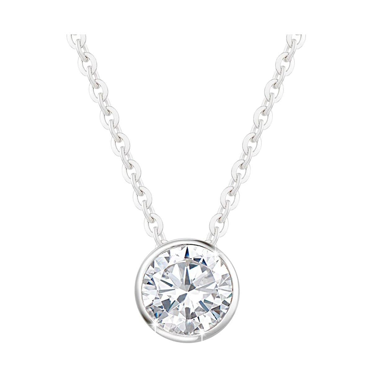 14K White Gold Classic 1 Carat Round Bezel Set Moissanite Solitaire Pendant Necklace