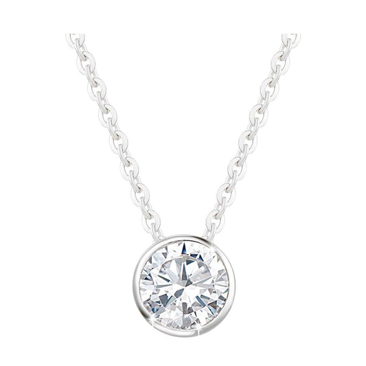 14K White Gold Classic 1 Carat Round Bezel Set Moissanite Solitaire Pendant Necklace