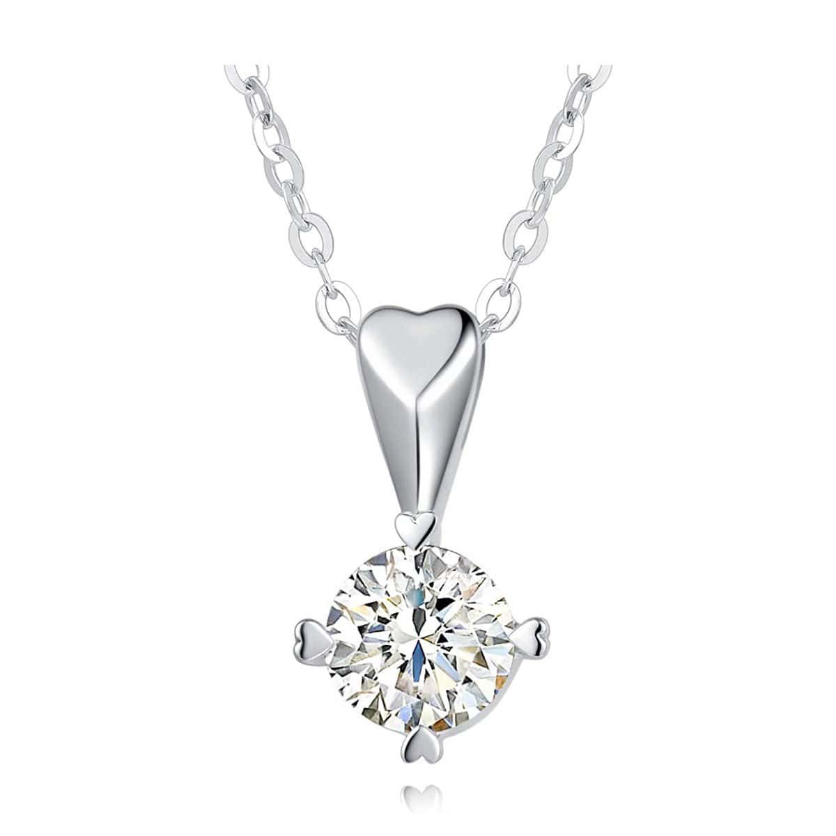 14K White Gold Round Moissanite Solitaire Pendant Necklace