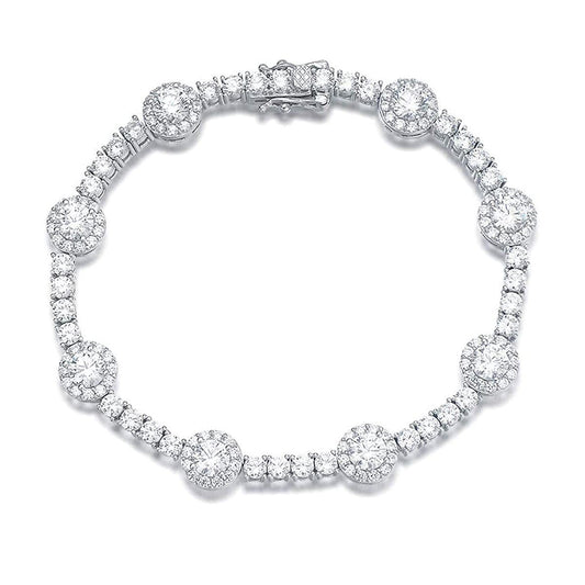 8mm Sterling Silver Heart Flower Moissanite Wedding Bridal Prom Tennis Bracelet