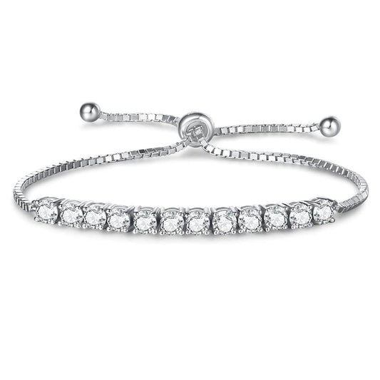 4mm Sterling Silver Round Moissanite Adjustable Bolo Tennis Bracelet