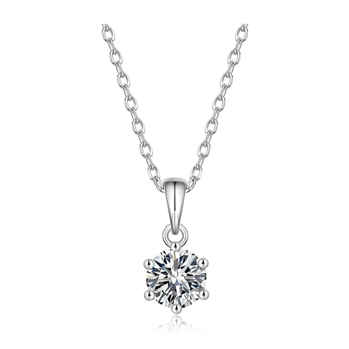 Sterling Silver 1 Carat Round Moissanite Flower Six Prong Pendant Necklace