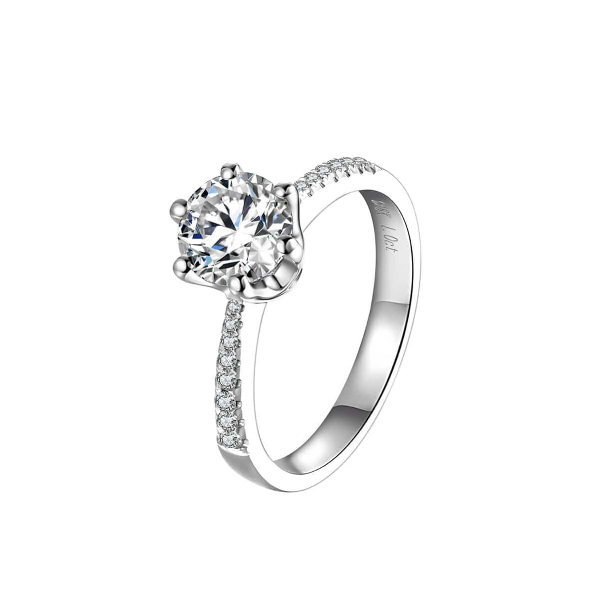 White Gold Six Prong Round Pave Moissanite Engagement Ring