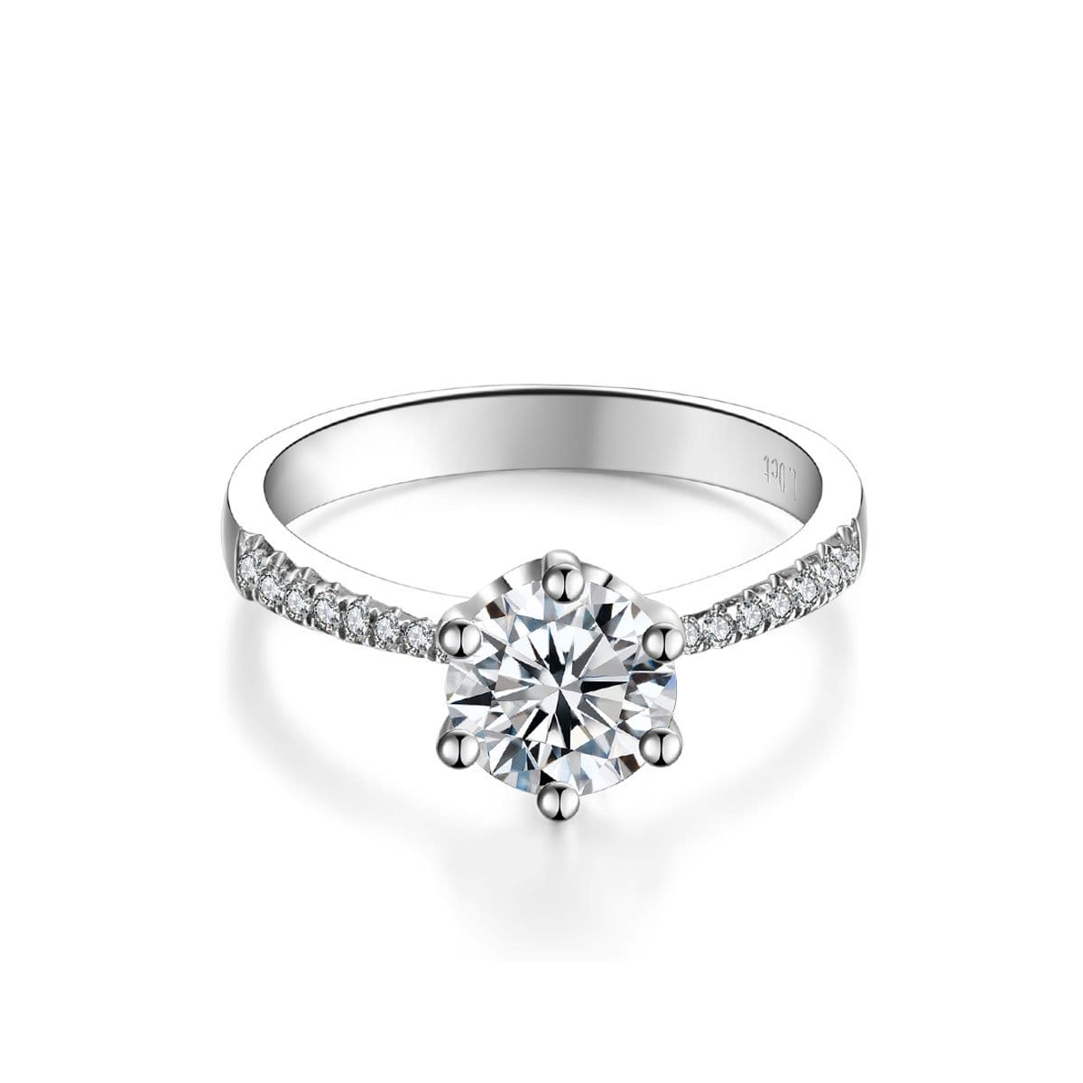 White Gold Six Prong Round Pave Moissanite Engagement Ring