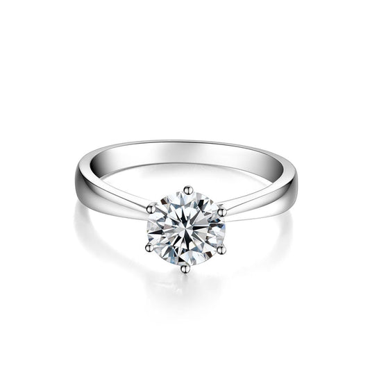 White Gold Classic Six Prong Round Solitaire Moissanite Engagement Ring