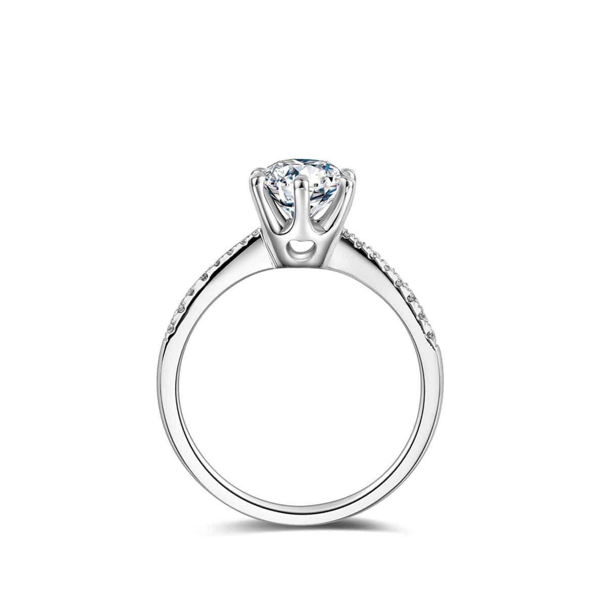 White Gold Six Prong Round Pave Moissanite Engagement Ring