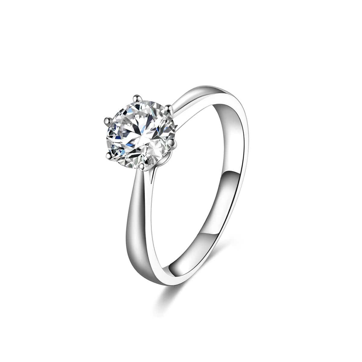 White Gold Classic Six Prong Round Solitaire Moissanite Engagement Ring