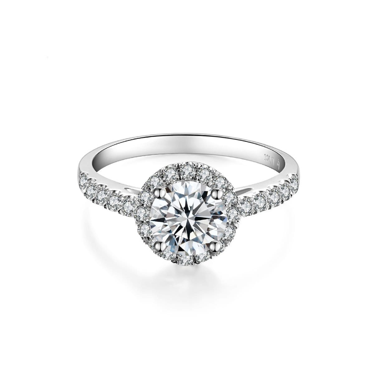 White Gold Round Halo Moissanite Engagement Ring