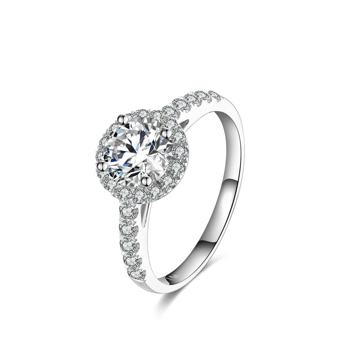 White Gold Round Halo Moissanite Engagement Ring