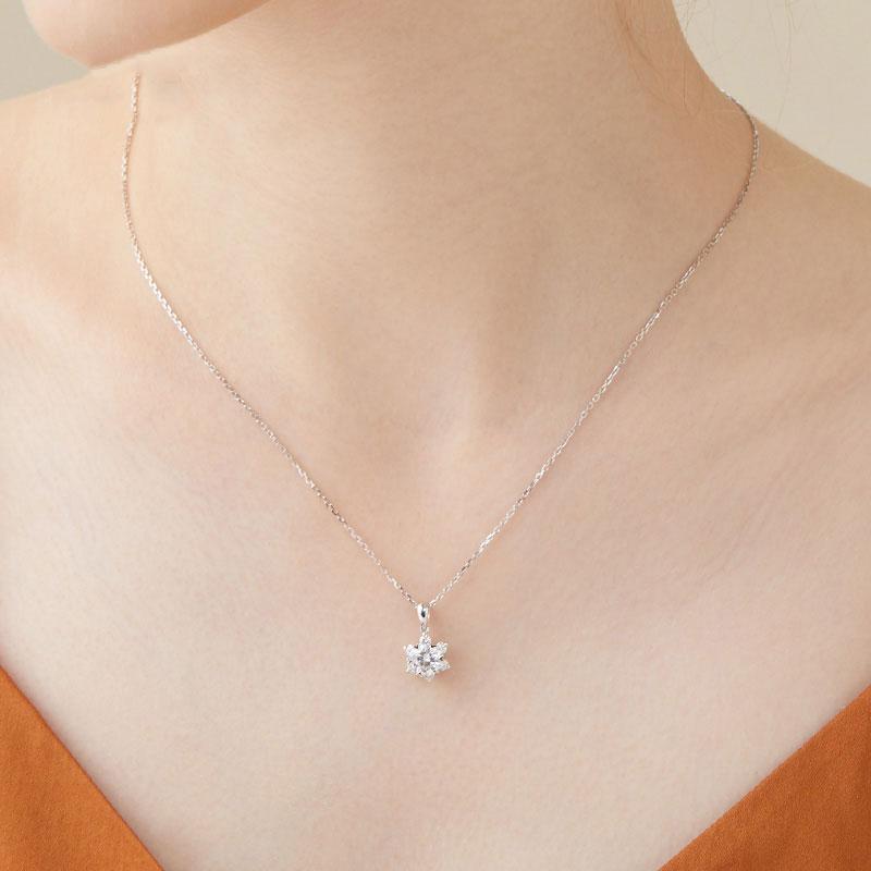 White Gold Round Moissanite Snowflake Pendant Necklace