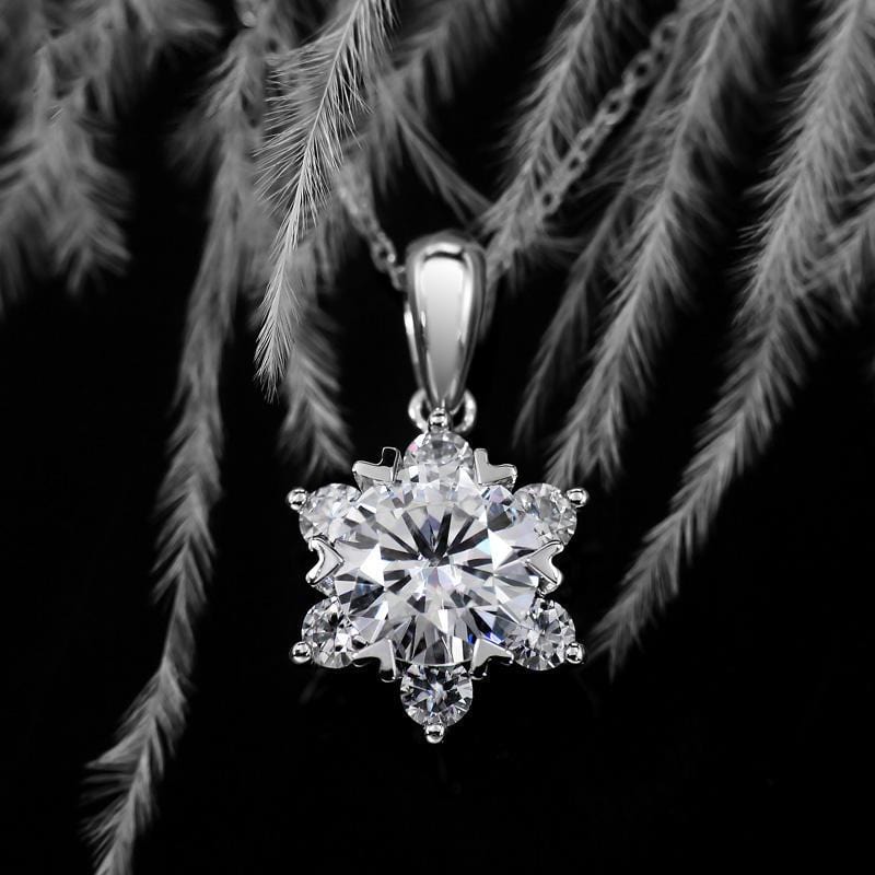 White Gold Round Moissanite Snowflake Pendant Necklace