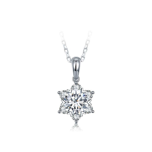 White Gold Round Moissanite Snowflake Pendant Necklace