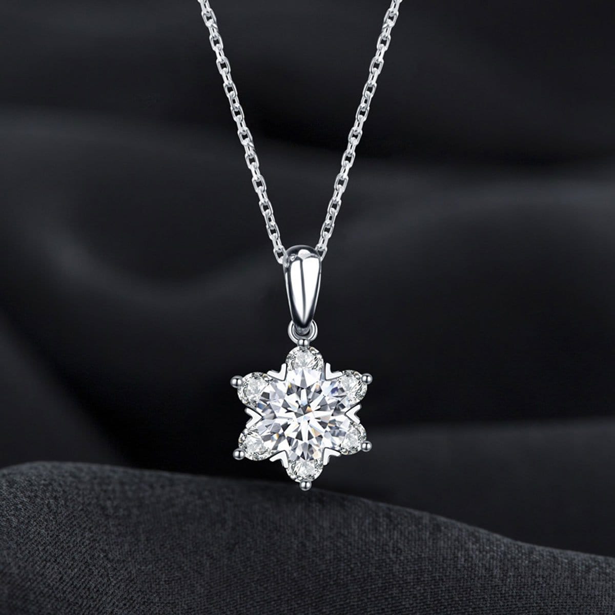 White Gold Round Moissanite Snowflake Pendant Necklace