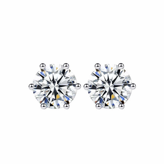 White Gold 2 Carats Round Moissanite Six Prong Solitaire Stud Earrings