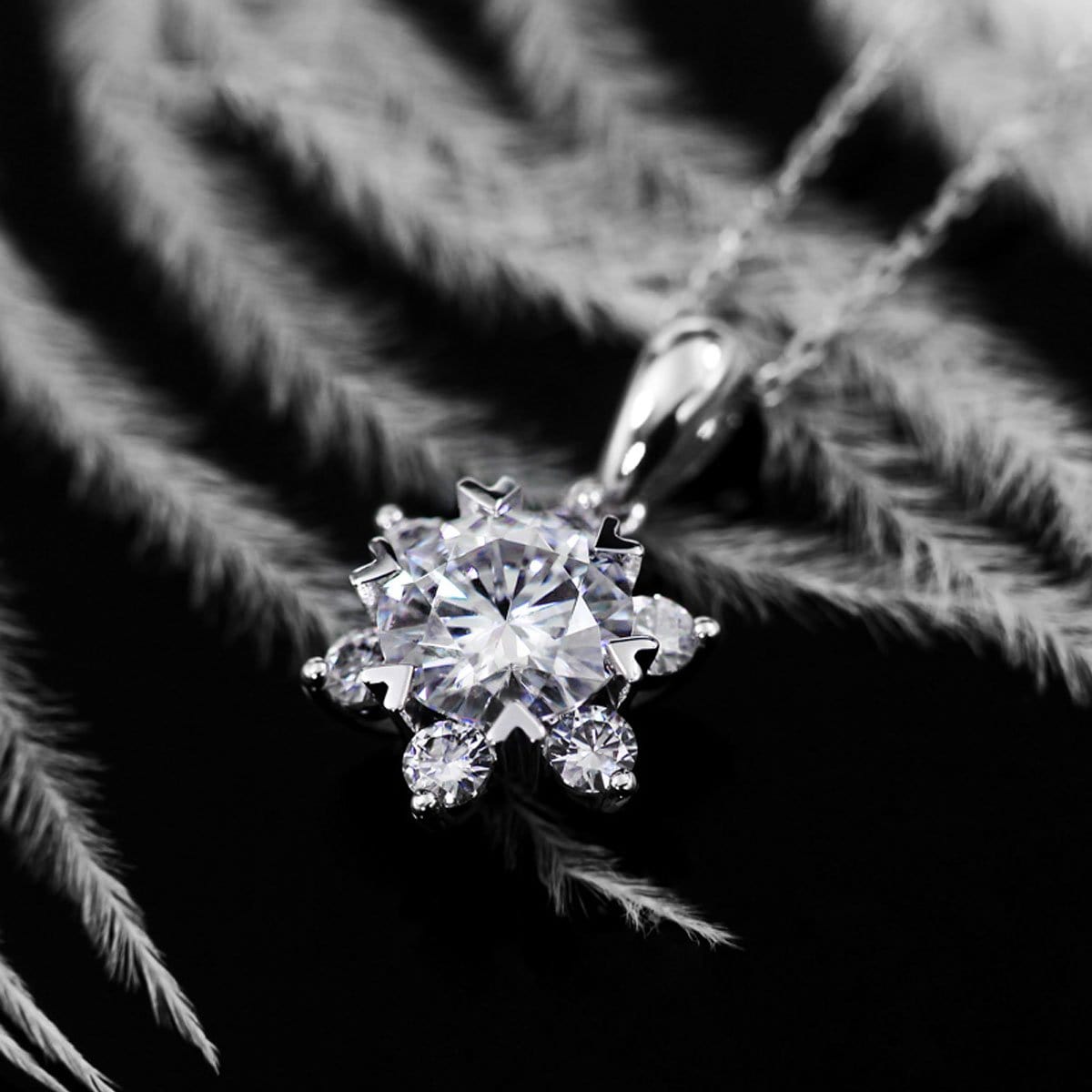 White Gold Round Moissanite Snowflake Pendant Necklace