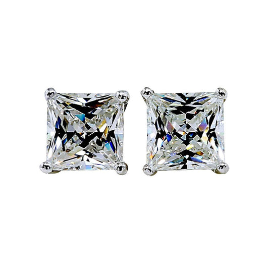 14K White Gold Princess Moissanite Solitaire Stud Earrings